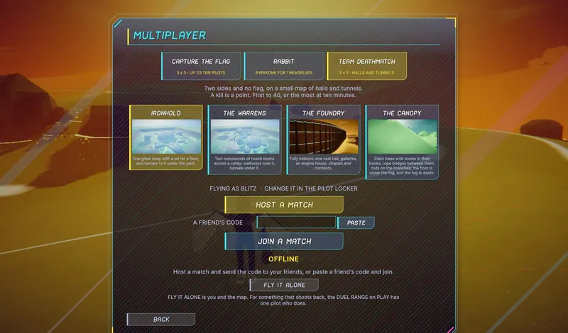 The multiplayer menu showing game modes and a row of map pictures